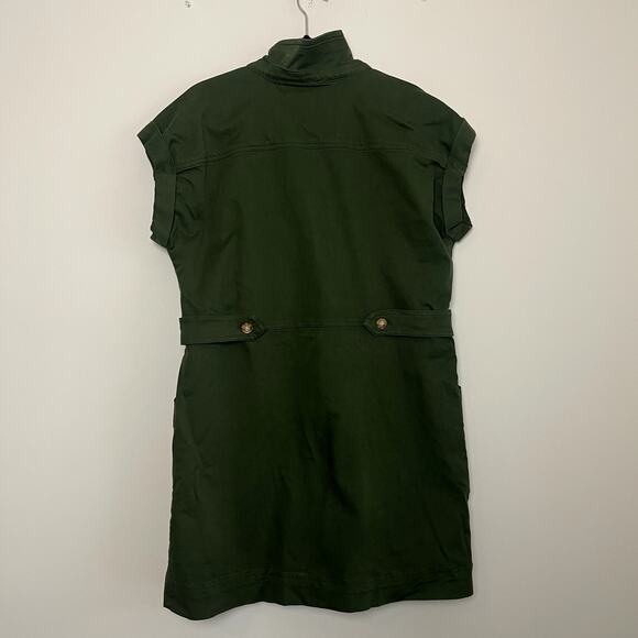 Loft Green Utility Button Shirt Mini Collared Cotton Modal Blend Dress Sz 14 - Picture 3 of 6